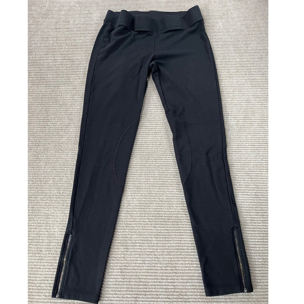 Cabi Black Ponte Knit Ankle Zip Leggings Equestrian Knee Patch 999 Womens Medium